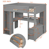 Full Size Wood Loft Bed Frame with L-Shaped Desk, Drawers, Wardrobe, LED Light Strip & USB Ports for Kids/Teens/Adults
