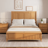 Queen Sleigh Bed Frame with Tall Headboard & Storage Bench, Rubberwood Platform Bed with 64" Footboard Storage Chest