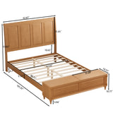Queen Sleigh Bed Frame with Tall Headboard & Storage Bench, Rubberwood Platform Bed with 64" Footboard Storage Chest