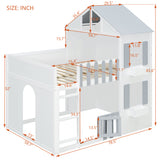 Full over Full House Bunk Bed Frame with Storage Shelf, Safe Guardrail & Open Space Below, Space-Saving Bedroom Furniture