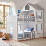 Full over Full House Bunk Bed Frame with Storage Shelf, Safe Guardrail & Open Space Below, Space-Saving Bedroom Furniture