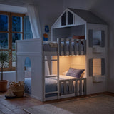 Full over Full House Bunk Bed Frame with Storage Shelf, Safe Guardrail & Open Space Below, Space-Saving Bedroom Furniture