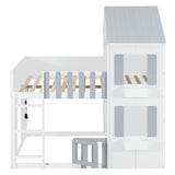 Full over Full House Bunk Bed Frame with Storage Shelf, Safe Guardrail & Open Space Below, Space-Saving Bedroom Furniture