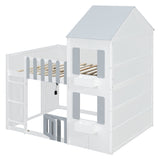 Full over Full House Bunk Bed Frame with Storage Shelf, Safe Guardrail & Open Space Below, Space-Saving Bedroom Furniture