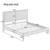 King Mid-Century Modern Platform Bed Frame with Boucle Upholstered Headboard, Solid Wood Bed Frame with Tapered Legs