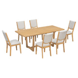 7-Piece Expandable Dining Table Set for 6, Large Family Kitchen Table with 6 Upholstered Dining Chairs, Natural