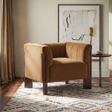 Velvet Accent Chair with Round Arms, Single Sofa Chair Armchair with Rubber Wood Legs for Living Room, Bedroom, Reading Room