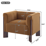 Velvet Accent Chair with Round Arms, Single Sofa Chair Armchair with Rubber Wood Legs for Living Room, Bedroom, Reading Room