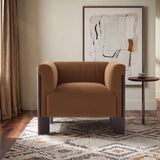 Velvet Accent Chair with Round Arms, Single Sofa Chair Armchair with Rubber Wood Legs for Living Room, Bedroom, Reading Room