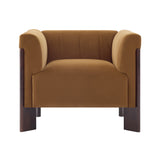 Velvet Accent Chair with Round Arms, Single Sofa Chair Armchair with Rubber Wood Legs for Living Room, Bedroom, Reading Room