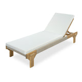 Outdoor Chaise Lounge with Rope Accent Acacia Wood Frame, Beige Cushion & 5-Position Adjustable Backrest for Patio, Poolside, Deck