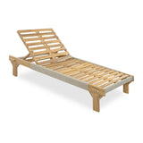 Outdoor Chaise Lounge with Rope Accent Acacia Wood Frame, Beige Cushion & 5-Position Adjustable Backrest for Patio, Poolside, Deck