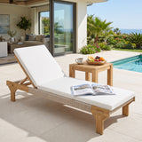 Outdoor Chaise Lounge with Rope Accent Acacia Wood Frame, Beige Cushion & 5-Position Adjustable Backrest for Patio, Poolside, Deck