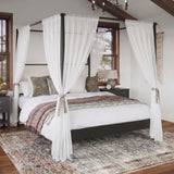 King Mid-Century Modern Canopy Bed Frame with Boucle Upholstered Headboard, Solid Wood 4-Poster Platform Bed