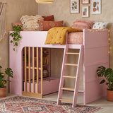 Twin Loft Bed Frame with Storage Shelves & Under-Bed Drawer, Wooden High Sleeper Bed with Ladder & Guardrails