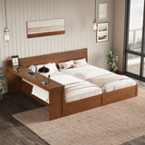 Double Twin Size Platform Bed Frame with Flexible‑Install Storage Desk for Kids/Teens/Adults