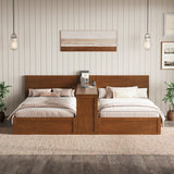 Double Twin Size Platform Bed Frame with Flexible‑Install Storage Desk for Kids/Teens/Adults