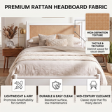 Queen Platform Bed Frame with Rattan Headboard, Boho Coastal Bed Frame, White
