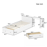 Twin Storage Platform Bed Frame with Desk, Drawer, Side Shelves & Wide Headboard, Multifunctional Bed Frame for Teen&Kids, White