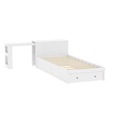 Twin Storage Platform Bed Frame with Desk, Drawer, Side Shelves & Wide Headboard, Multifunctional Bed Frame for Teen&Kids, White