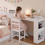 Twin Storage Platform Bed Frame with Desk, Drawer, Side Shelves & Wide Headboard, Multifunctional Bed Frame for Teen&Kids, White