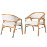 Set of 2 Upholstered Accent Dining Chairs, Rubber Wood Frame Curved Armrest Side Chair for Living Room, Dining Room, Kitchen