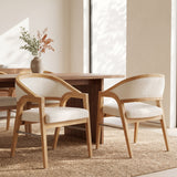 Set of 2 Upholstered Accent Dining Chairs, Rubber Wood Frame Curved Armrest Side Chair for Living Room, Dining Room, Kitchen