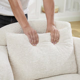 360° Swivel Barrel Chair with Lumbar Pillows, Upholstered Round Accent Chair Ergonomic Armchair Comfy Reading Chair, Beige