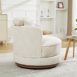 360° Swivel Barrel Chair with Lumbar Pillows, Upholstered Round Accent Chair Ergonomic Armchair Comfy Reading Chair, Beige
