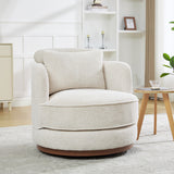 360° Swivel Barrel Chair with Lumbar Pillows, Upholstered Round Accent Chair Ergonomic Armchair Comfy Reading Chair, Beige