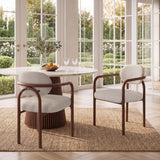 Set of 2 Upholstered Dining Chairs, ArmChairs with Wood‑Grain Hot‑Transfer Metal Frame for Dining Room, Kitchen, Office