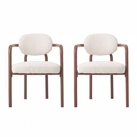 Set of 2 Upholstered Dining Chairs, ArmChairs with Wood‑Grain Hot‑Transfer Metal Frame for Dining Room, Kitchen, Office