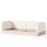 Twin Toddler Bed with Side Guardrails, Kid-Friendly Padded Montessori Floor Bed Platform Bed Frame for Boy&Girl, Low Profile, Beige