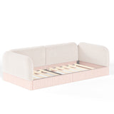 Twin Toddler Bed with Side Guardrails, Kid-Friendly Padded Montessori Floor Bed Platform Bed Frame for Boy&Girl, Low Profile, Beige