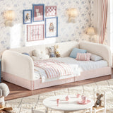Twin Toddler Bed with Side Guardrails, Kid-Friendly Padded Montessori Floor Bed Platform Bed Frame for Boy&Girl, Low Profile, Beige