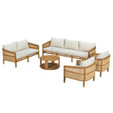5pcs Outdoor Set with Loveseat, 2 Armchairs, Round Coffee Table&Cushions, Water-Resistant Patio Furniture Set Garden Conversation Chat Set