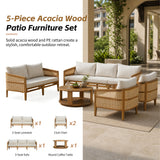 5pcs Outdoor Set with Loveseat, 2 Armchairs, Round Coffee Table&Cushions, Water-Resistant Patio Furniture Set Garden Conversation Chat Set
