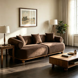 89"W Curved Sofa with Throw Pillows,Velvet Upholstered Couch Oversized Loveseat Lounge Sofa with Rolled Arm,Solid Wood Base&Ball Leg,Brown