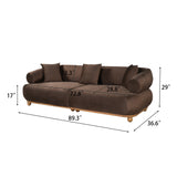 89"W Curved Sofa with Throw Pillows,Velvet Upholstered Couch Oversized Loveseat Lounge Sofa with Rolled Arm,Solid Wood Base&Ball Leg,Brown
