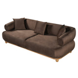 89"W Curved Sofa with Throw Pillows,Velvet Upholstered Couch Oversized Loveseat Lounge Sofa with Rolled Arm,Solid Wood Base&Ball Leg,Brown