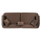89"W Curved Sofa with Throw Pillows,Velvet Upholstered Couch Oversized Loveseat Lounge Sofa with Rolled Arm,Solid Wood Base&Ball Leg,Brown