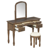 Vintage Makeup Vanity Set Dressing Table with Ergonomic Curved Frame,Stool,Pre-assembled Top,Mirror,5 Drawers, Antique Handles,Espresso