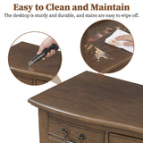 Vintage Makeup Vanity Set Dressing Table with Ergonomic Curved Frame,Stool,Pre-assembled Top,Mirror,5 Drawers, Antique Handles,Espresso