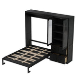 Queen Size Murphy Bed with Reversible Left-Right Side Cabinet & 4 Drawers, Space-Saving Wall Bed Folding Bed, Black