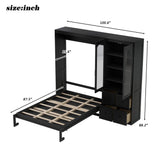 Queen Size Murphy Bed with Reversible Left-Right Side Cabinet & 4 Drawers, Space-Saving Wall Bed Folding Bed, Black