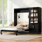 Queen Size Murphy Bed with Reversible Left-Right Side Cabinet & 4 Drawers, Space-Saving Wall Bed Folding Bed, Black