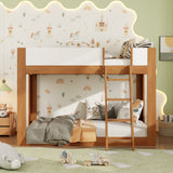 Twin Low Bunk Bed, Wooden Bunk Bed Frame with Reversible Ladder and Safety Guardrails