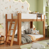 Twin Low Bunk Bed, Wooden Bunk Bed Frame with Reversible Ladder and Safety Guardrails