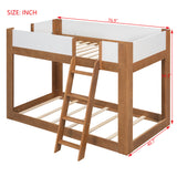 Twin Low Bunk Bed, Wooden Bunk Bed Frame with Reversible Ladder and Safety Guardrails