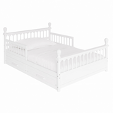 Full Size Kids Platform Bed Frame with 2 Drawers&Safety Guardrails, Low Profile Kid-friendly Bed for Boy&Girl, White